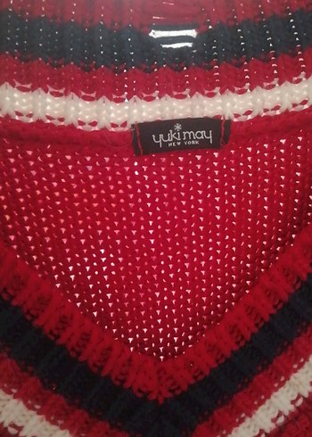 Bordo V Yaka Örgü Kadın Kazak - Görsel 2