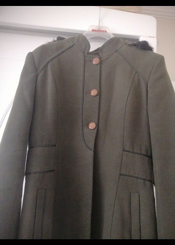 Siyah Uzun Kadın Kaban Düğmeli - Görsel 2