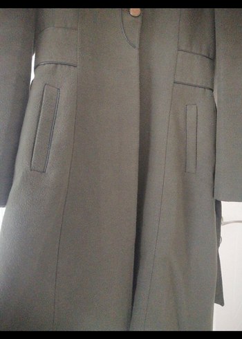 Siyah Uzun Kadın Kaban Düğmeli - Görsel 4