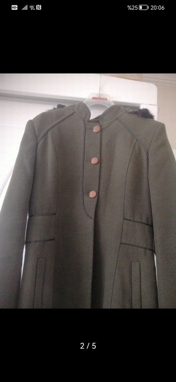 Siyah Uzun Kadın Kaban Düğmeli - Görsel 2