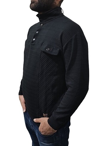 m Beden siyah Renk Dügmeli dik yaka sweatshirt 