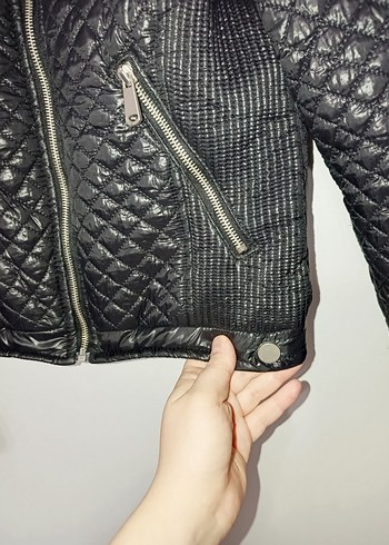 Kadın Siyah Deri Biker Ceket - Görsel 5