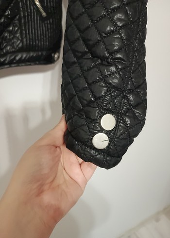 Kadın Siyah Deri Biker Ceket - Görsel 3