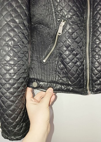 Kadın Siyah Deri Biker Ceket - Görsel 4