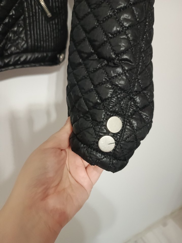 Kadın Siyah Deri Biker Ceket - Görsel 3