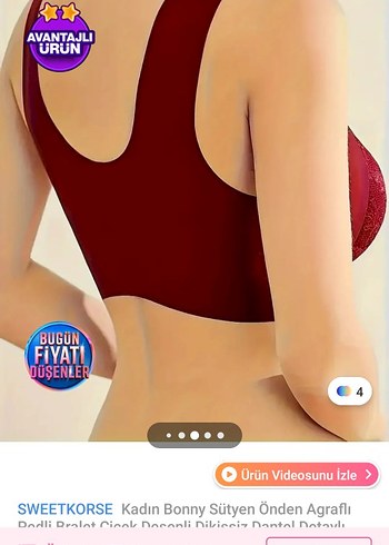 Bordo Dantelli Bohem Midi Sütyen - Görsel 4