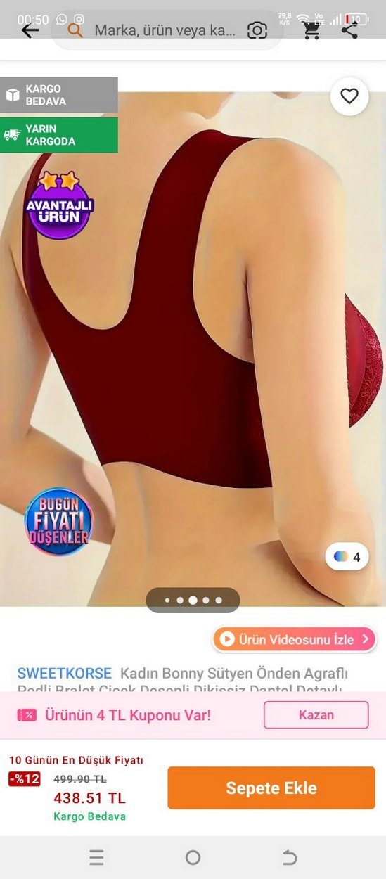 Bordo Dantelli Bohem Midi Sütyen - Görsel 4