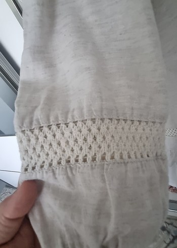 LC Waikiki Bej Keten Bohem Uzun Kollu Bluz