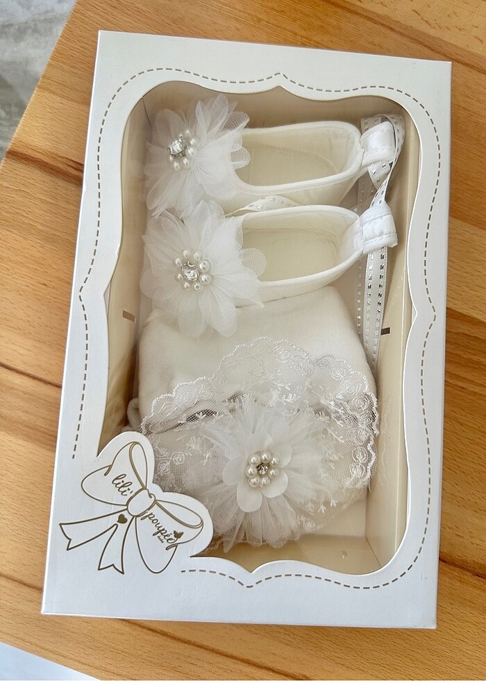 Krem renk inci taşlı patik saç bandı seti - Görsel 2