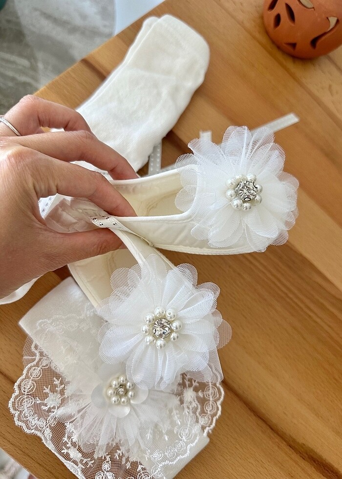 Krem renk inci taşlı patik saç bandı seti - Görsel 3