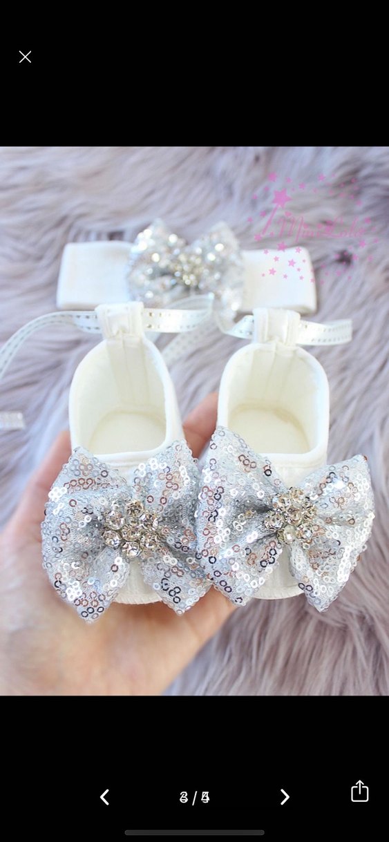 Gümüş fiyonklu bebek saç bandı patik set - Görsel 3