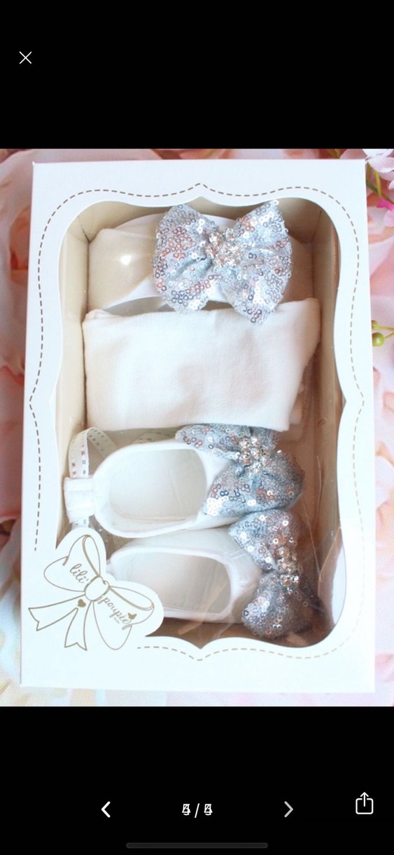 Gümüş fiyonklu bebek saç bandı patik set - Görsel 4