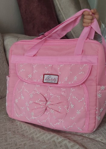 Pembe Desenli hastane çıkışı bebek taşıma puseti ve Çantaı Seti - Görsel 2
