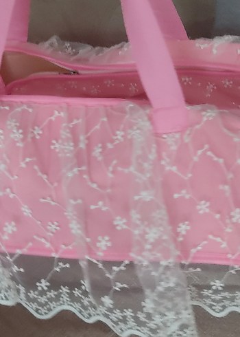 Pembe Desenli hastane çıkışı bebek taşıma puseti ve Çantaı Seti - Görsel 6