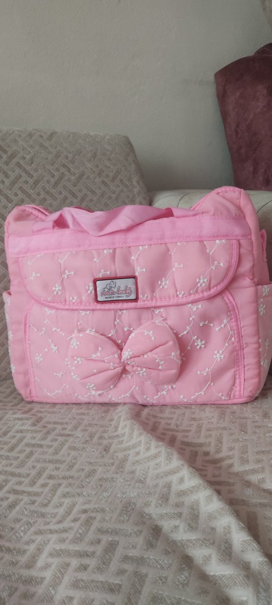 Pembe Desenli hastane çıkışı bebek taşıma puseti ve Çantaı Seti - Görsel 3