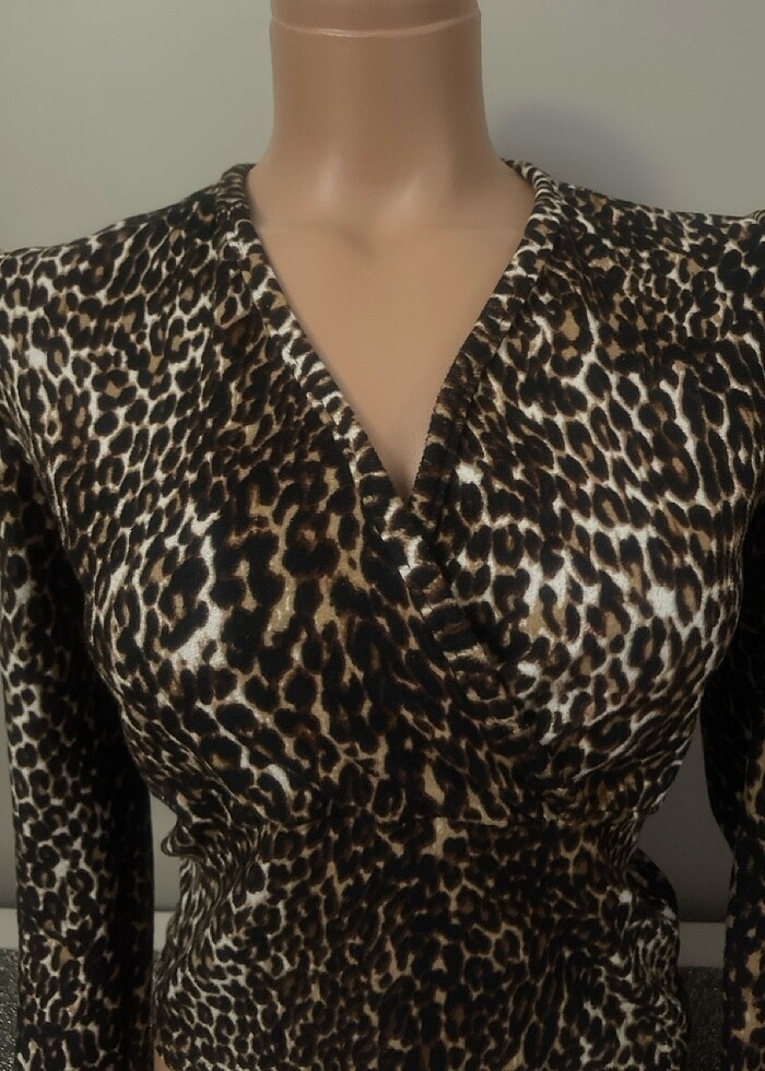 Kruvaze bluz leopar - Görsel 2