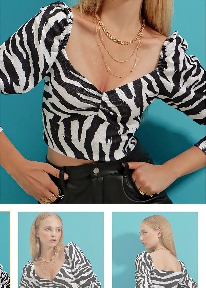 Alaçatı Zebra büzgülü bluz - Görsel 4