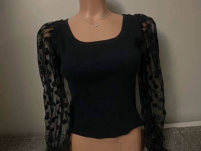 Kolları tül detaylı kaşkorse bluz - Görsel 2