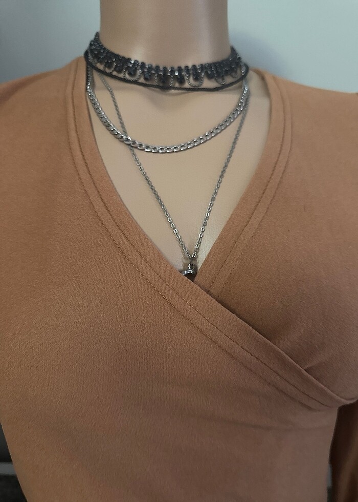 Armonika süet kruvaze  bluz - Görsel 2