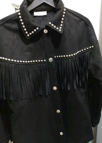 Siyah Püsküllü Süet Kadın Ceket - Görsel 2