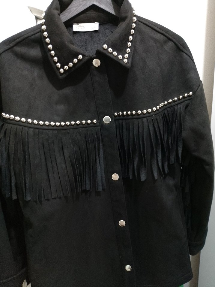 Siyah Püsküllü Süet Kadın Ceket - Görsel 2