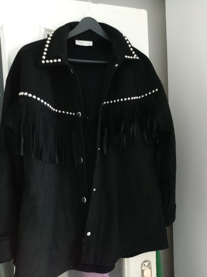 Siyah Püsküllü Süet Kadın Ceket - Görsel 4