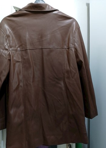 Düğmeli Kahverengi Deri Kadın Ceket - Görsel 4