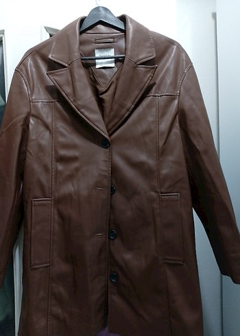 Düğmeli Kahverengi Deri Kadın Ceket - Görsel 3