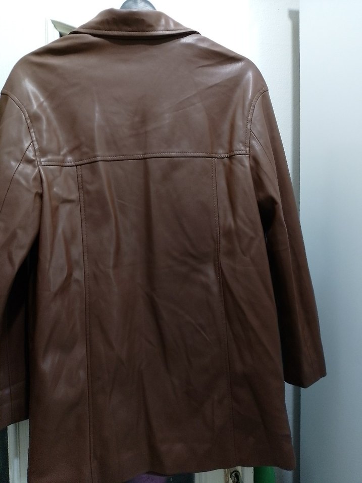 Düğmeli Kahverengi Deri Kadın Ceket - Görsel 4