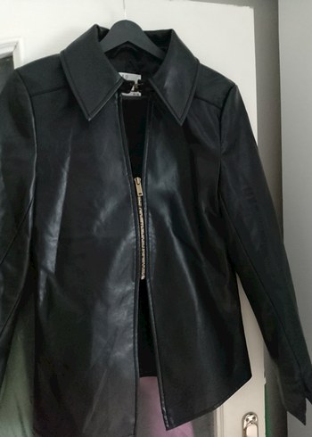 Kadın Siyah Deri Fermuarlı Ceket - Görsel 4