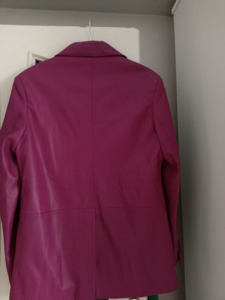 Mor Deri Kadın Midi Ceket - Görsel 4