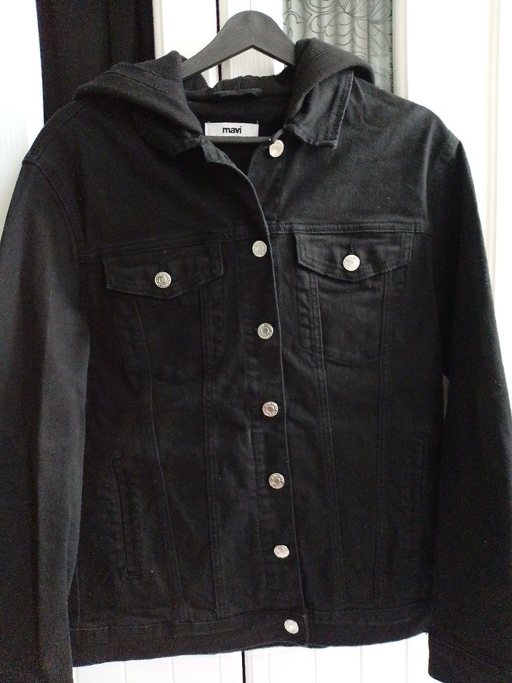 Siyah Düğmeli Kadın Denim Ceket - Görsel 2