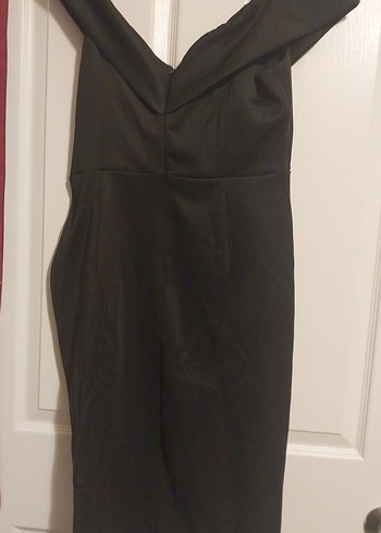 Siyah Drapeli Midi Straplez Kadın Elbise - Görsel 2