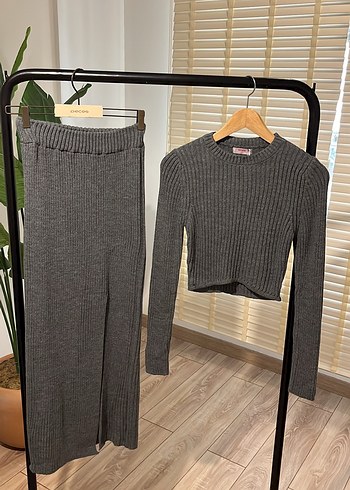 Gri Örme Uzun Kollu Kadın ikili Takım - Görsel 9