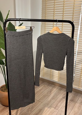 Gri Örme Uzun Kollu Kadın ikili Takım - Görsel 6