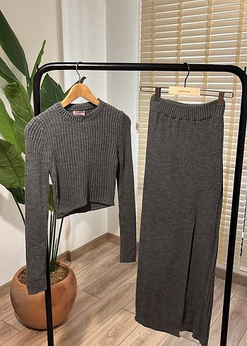 Gri Örme Uzun Kollu Kadın ikili Takım - Görsel 3