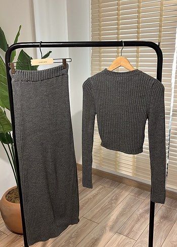 Gri Örme Uzun Kollu Kadın ikili Takım - Görsel 8