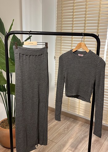 Gri Örme Uzun Kollu Kadın ikili Takım - Görsel 4