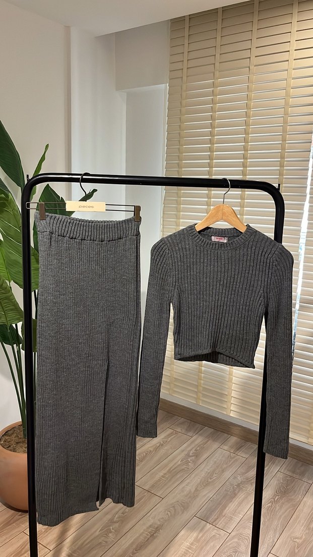 Gri Örme Uzun Kollu Kadın ikili Takım - Görsel 5