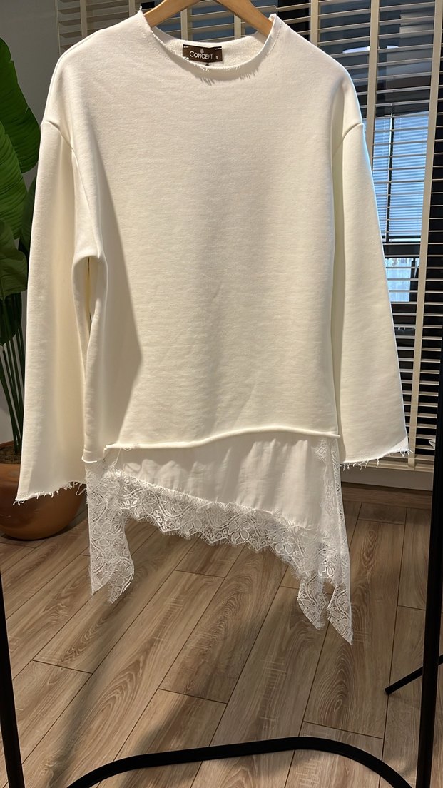 Dantel Detaylı Beyaz Kadın Sweatshirt - Görsel 2