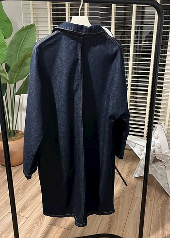 Düğmeli Lacivert Midi Denim Ceket - Görsel 6