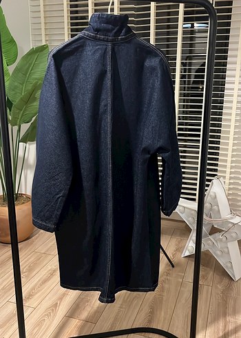 Düğmeli Lacivert Midi Denim Ceket - Görsel 8