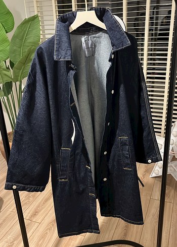 Düğmeli Lacivert Midi Denim Ceket - Görsel 2