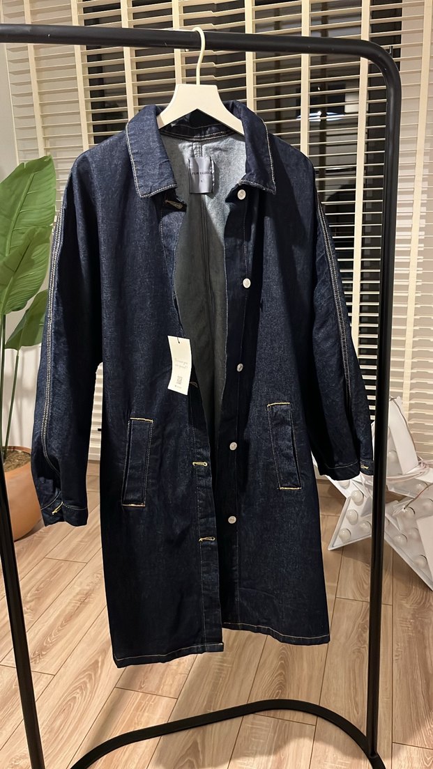 Düğmeli Lacivert Midi Denim Ceket - Görsel 4