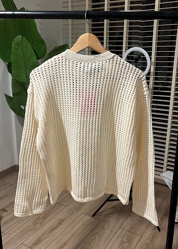 Kadın Beyaz Örgü Salaş Triko Kazak - Görsel 4