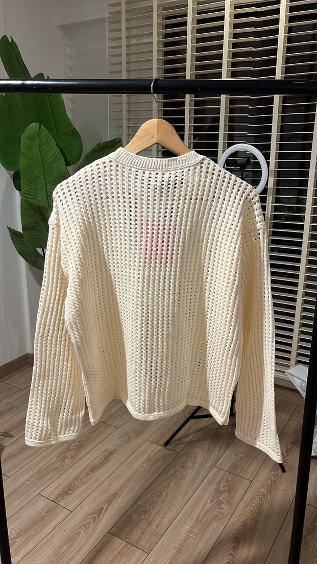 Kadın Beyaz Örgü Salaş Triko Kazak - Görsel 4