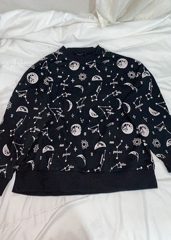 Siyah Baskılı Uzun Kollu Sweatshirt