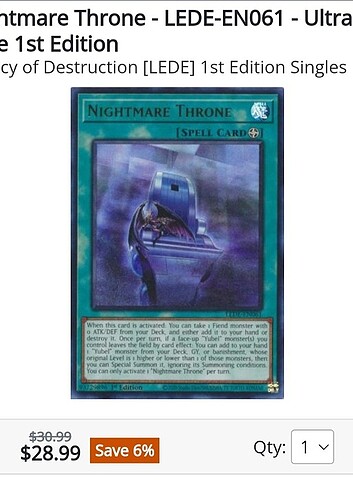 Beden Yugioh Nightmare Throne Ultra Rare 1st edition