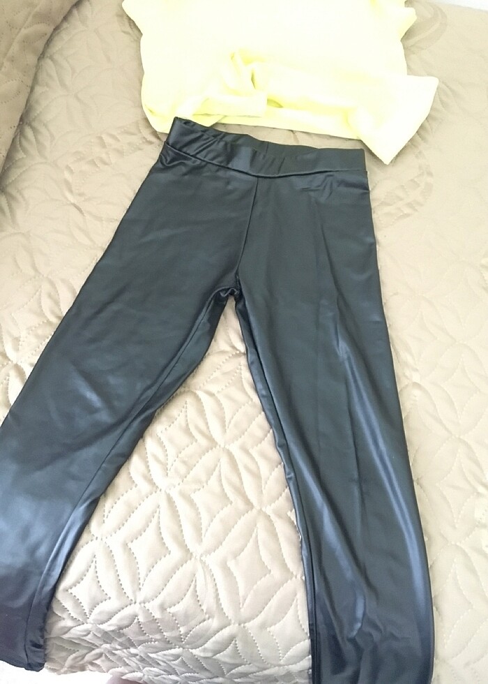 Kız cocuk deri tayt tişort - Görsel 4