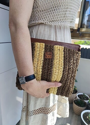 Vakko Örgü Hasır Clutch El Çantası